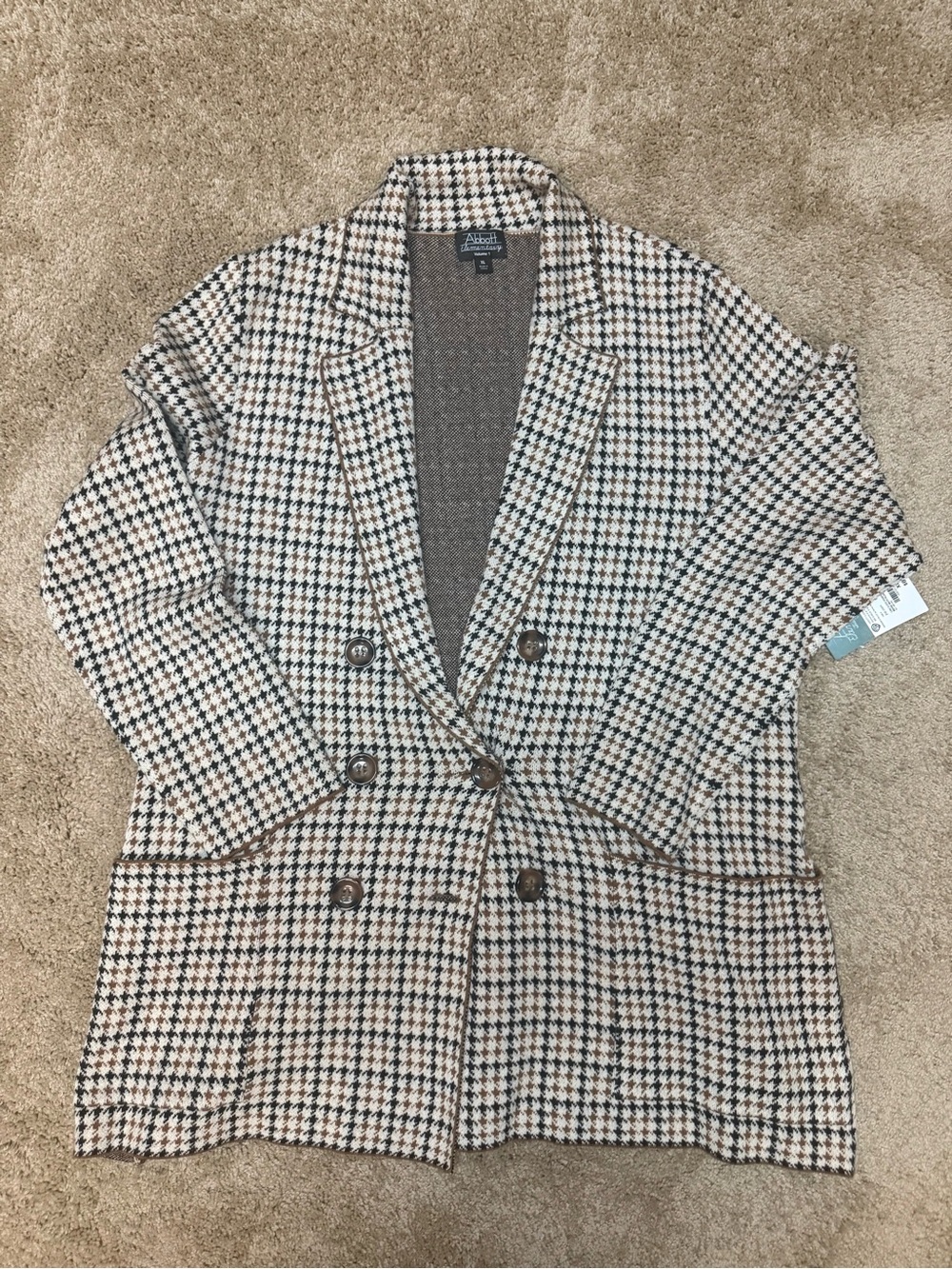 Alfani Women Double-Breasted Houndstooth Blazer - Beige, Black, Brown
